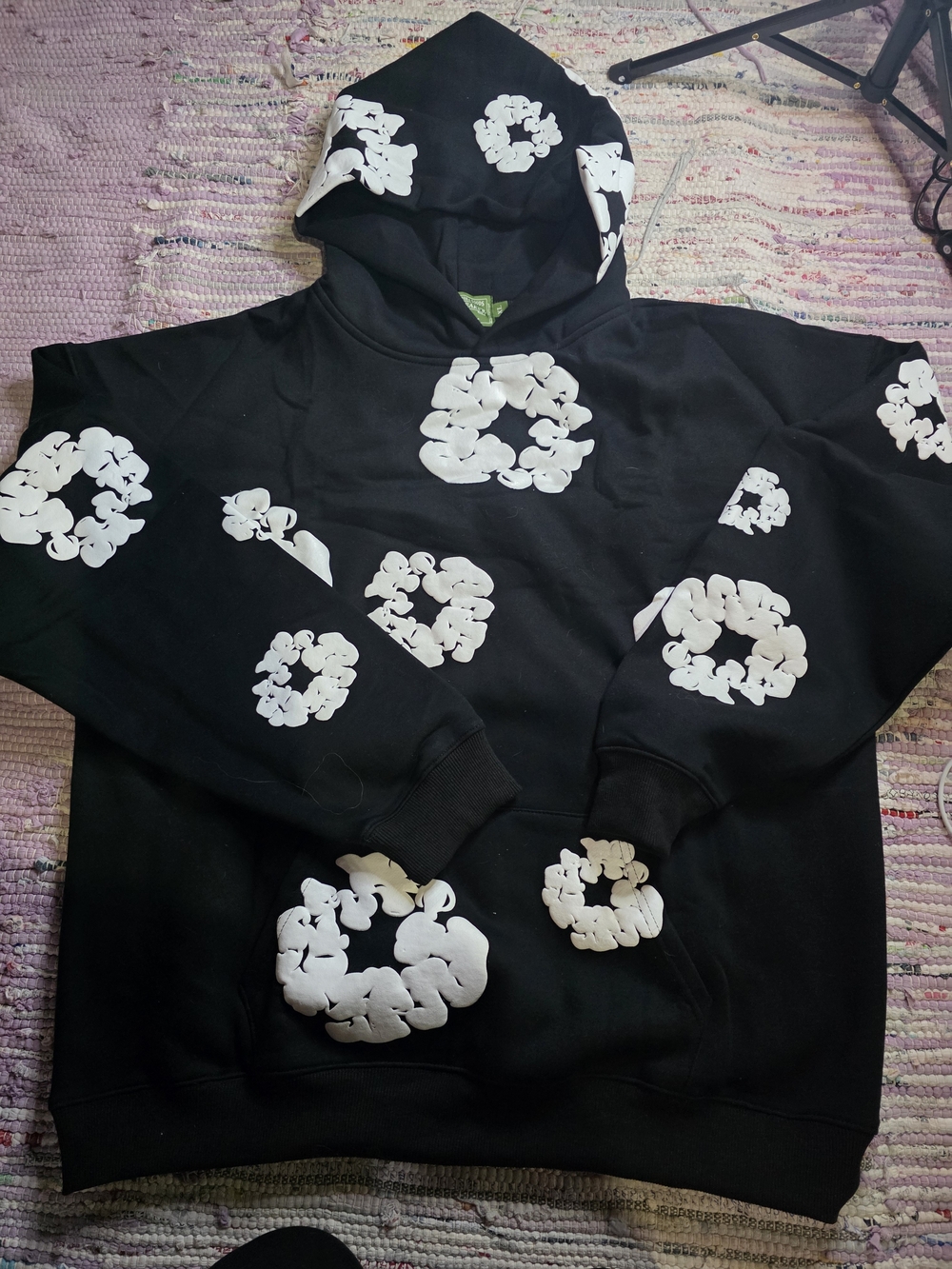Black Hoodie with White Cluster Print -Men's Pullover